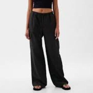 Mid Rise Linen-Cotton Pull-On Cargo Pants (black) NWT